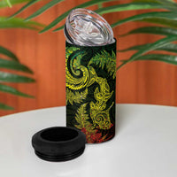 New Zealand Sea Animals with Maori Tribal Tattoo 4 in 1 Can Cooler Tumbler Shark Manta Ray with Silver Fern Reggae