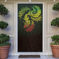 New Zealand Sea Animals with Maori Tribal Tattoo Door Cover Shark Manta Ray with Silver Fern Reggae