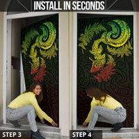 New Zealand Sea Animals with Maori Tribal Tattoo Door Cover Shark Manta Ray with Silver Fern Reggae