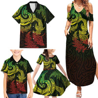 New Zealand Sea Animals with Maori Tribal Tattoo Family Matching Summer Maxi Dress and Hawaiian Shirt Shark Manta Ray with Silver Fern Reggae