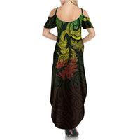 New Zealand Sea Animals with Maori Tribal Tattoo Family Matching Summer Maxi Dress and Hawaiian Shirt Shark Manta Ray with Silver Fern Reggae