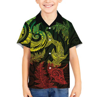 New Zealand Sea Animals with Maori Tribal Tattoo Family Matching Summer Maxi Dress and Hawaiian Shirt Shark Manta Ray with Silver Fern Reggae