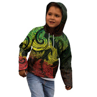 New Zealand Sea Animals with Maori Tribal Tattoo Kid Hoodie Shark Manta Ray with Silver Fern Reggae