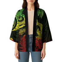 New Zealand Sea Animals with Maori Tribal Tattoo Kimono Shark Manta Ray with Silver Fern Reggae