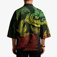 New Zealand Sea Animals with Maori Tribal Tattoo Kimono Shark Manta Ray with Silver Fern Reggae