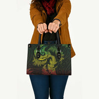 New Zealand Sea Animals with Maori Tribal Tattoo Leather Bag Shark Manta Ray with Silver Fern Reggae