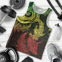 New Zealand Sea Animals with Maori Tribal Tattoo Men Tank Top Shark Manta Ray with Silver Fern Reggae