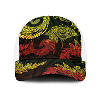 New Zealand Sea Animals with Maori Tribal Tattoo Mesh Trucker Cap Shark Manta Ray with Silver Fern Reggae