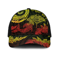 New Zealand Sea Animals with Maori Tribal Tattoo Mesh Trucker Cap Shark Manta Ray with Silver Fern Reggae