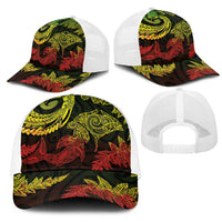 New Zealand Sea Animals with Maori Tribal Tattoo Mesh Trucker Cap Shark Manta Ray with Silver Fern Reggae