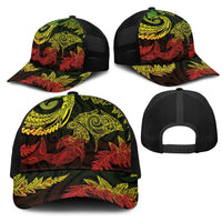 New Zealand Sea Animals with Maori Tribal Tattoo Mesh Trucker Cap Shark Manta Ray with Silver Fern Reggae