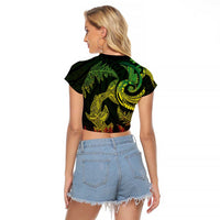New Zealand Sea Animals with Maori Tribal Tattoo Raglan Cropped T Shirt Shark Manta Ray with Silver Fern Reggae