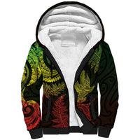 New Zealand Sea Animals with Maori Tribal Tattoo Sherpa Hoodie Shark Manta Ray with Silver Fern Reggae