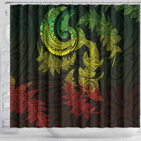 New Zealand Sea Animals with Maori Tribal Tattoo Shower Curtain Shark Manta Ray with Silver Fern Reggae