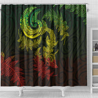 New Zealand Sea Animals with Maori Tribal Tattoo Shower Curtain Shark Manta Ray with Silver Fern Reggae