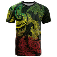 New Zealand Sea Animals with Maori Tribal Tattoo T Shirt Shark Manta Ray with Silver Fern Reggae