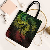 New Zealand Sea Animals with Maori Tribal Tattoo Tote Bag Shark Manta Ray with Silver Fern Reggae