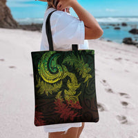 New Zealand Sea Animals with Maori Tribal Tattoo Tote Bag Shark Manta Ray with Silver Fern Reggae