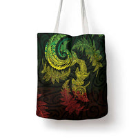 New Zealand Sea Animals with Maori Tribal Tattoo Tote Bag Shark Manta Ray with Silver Fern Reggae