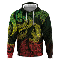 New Zealand Sea Animals with Maori Tribal Tattoo Zip Hoodie Shark Manta Ray with Silver Fern Reggae