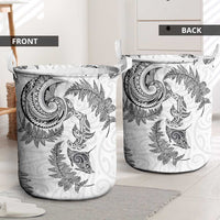 New Zealand Sea Animals with Maori Tribal Tattoo Laundry Basket Shark Manta Ray with Silver Fern White