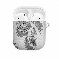 New Zealand Sea Animals with Maori Tribal Tattoo AirPods Case Shark Manta Ray with Silver Fern White