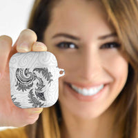 New Zealand Sea Animals with Maori Tribal Tattoo AirPods Case Shark Manta Ray with Silver Fern White