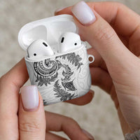 New Zealand Sea Animals with Maori Tribal Tattoo AirPods Case Shark Manta Ray with Silver Fern White