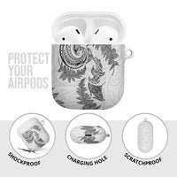New Zealand Sea Animals with Maori Tribal Tattoo AirPods Case Shark Manta Ray with Silver Fern White