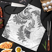 New Zealand Sea Animals with Maori Tribal Tattoo Apron Shark Manta Ray with Silver Fern White