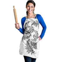 New Zealand Sea Animals with Maori Tribal Tattoo Apron Shark Manta Ray with Silver Fern White