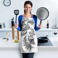 New Zealand Sea Animals with Maori Tribal Tattoo Apron Shark Manta Ray with Silver Fern White