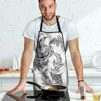 New Zealand Sea Animals with Maori Tribal Tattoo Apron Shark Manta Ray with Silver Fern White