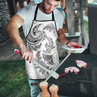 New Zealand Sea Animals with Maori Tribal Tattoo Apron Shark Manta Ray with Silver Fern White