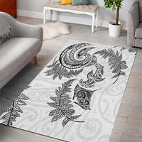 New Zealand Sea Animals with Maori Tribal Tattoo Area Rug Shark Manta Ray with Silver Fern White