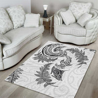 New Zealand Sea Animals with Maori Tribal Tattoo Area Rug Shark Manta Ray with Silver Fern White