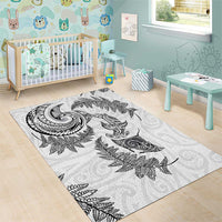 New Zealand Sea Animals with Maori Tribal Tattoo Area Rug Shark Manta Ray with Silver Fern White