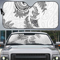 New Zealand Sea Animals with Maori Tribal Tattoo Auto Sun Shade Shark Manta Ray with Silver Fern White