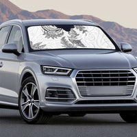 New Zealand Sea Animals with Maori Tribal Tattoo Auto Sun Shade Shark Manta Ray with Silver Fern White