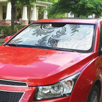 New Zealand Sea Animals with Maori Tribal Tattoo Auto Sun Shade Shark Manta Ray with Silver Fern White