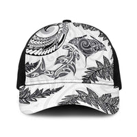 New Zealand Sea Animals with Maori Tribal Tattoo Baseball Net Cap Shark Manta Ray with Silver Fern White