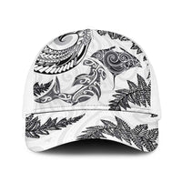 New Zealand Sea Animals with Maori Tribal Tattoo Baseball Net Cap Shark Manta Ray with Silver Fern White
