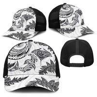 New Zealand Sea Animals with Maori Tribal Tattoo Baseball Net Cap Shark Manta Ray with Silver Fern White
