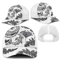 New Zealand Sea Animals with Maori Tribal Tattoo Baseball Net Cap Shark Manta Ray with Silver Fern White