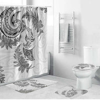 New Zealand Sea Animals with Maori Tribal Tattoo Bathroom Set Shark Manta Ray with Silver Fern White