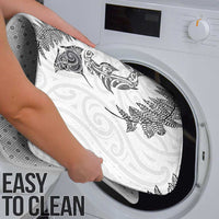 New Zealand Sea Animals with Maori Tribal Tattoo Bathroom Set Shark Manta Ray with Silver Fern White