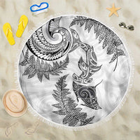 New Zealand Sea Animals with Maori Tribal Tattoo Beach Blanket Shark Manta Ray with Silver Fern White