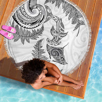 New Zealand Sea Animals with Maori Tribal Tattoo Beach Blanket Shark Manta Ray with Silver Fern White