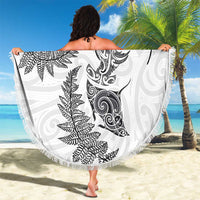 New Zealand Sea Animals with Maori Tribal Tattoo Beach Blanket Shark Manta Ray with Silver Fern White