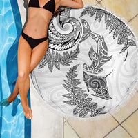New Zealand Sea Animals with Maori Tribal Tattoo Beach Blanket Shark Manta Ray with Silver Fern White